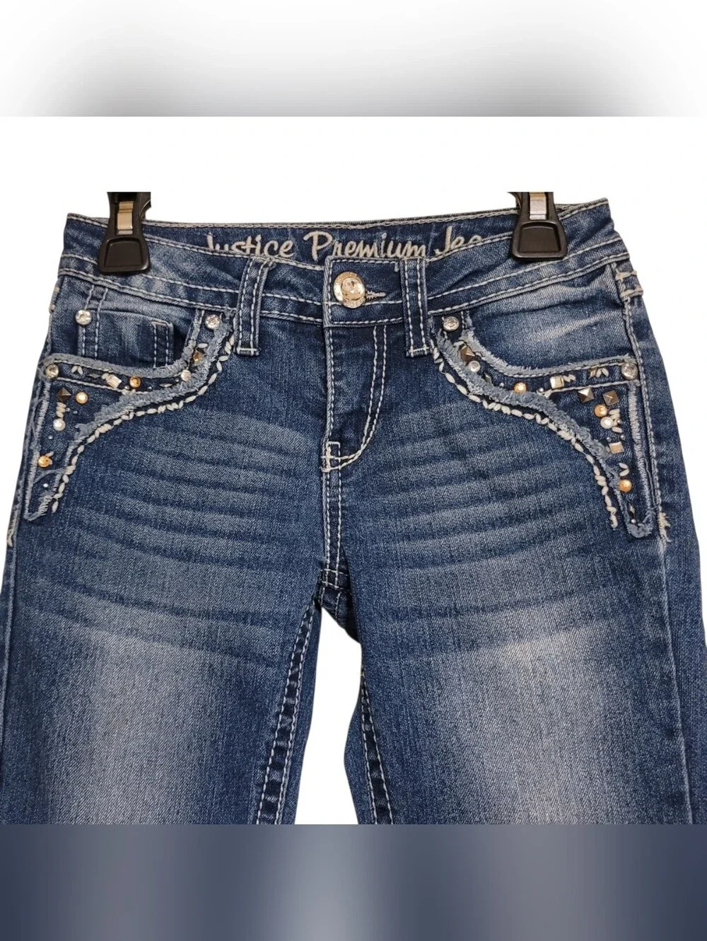 Justice Premium Jeans Super Skinny Girls Size 8 Simply Low Decorated Pockets!